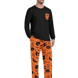 Men's Pajama Set Sleepwear Lightweight Long Sleeve Black /Orange